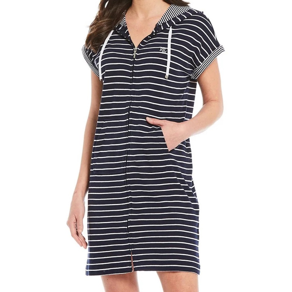 Lauren Ralph Lauren navy blue/white striped hoodie L